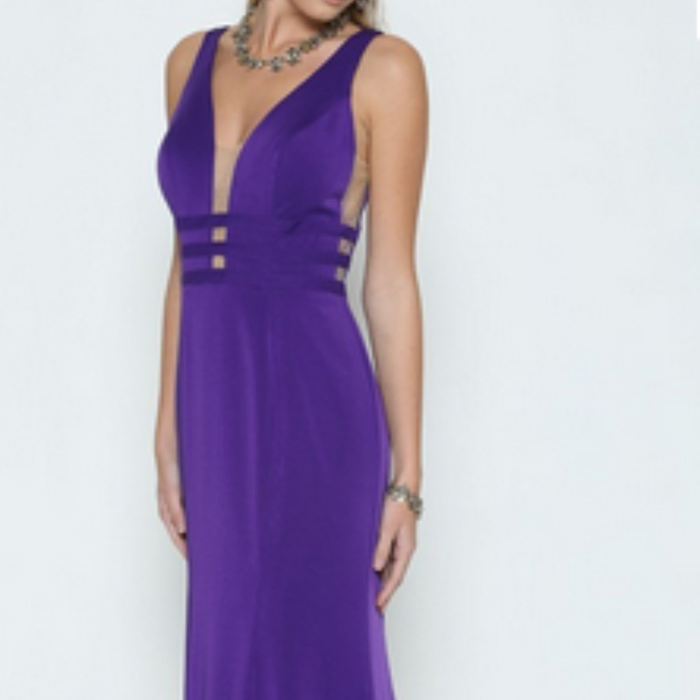 Purple Illusion Neckline Prom Long Dress